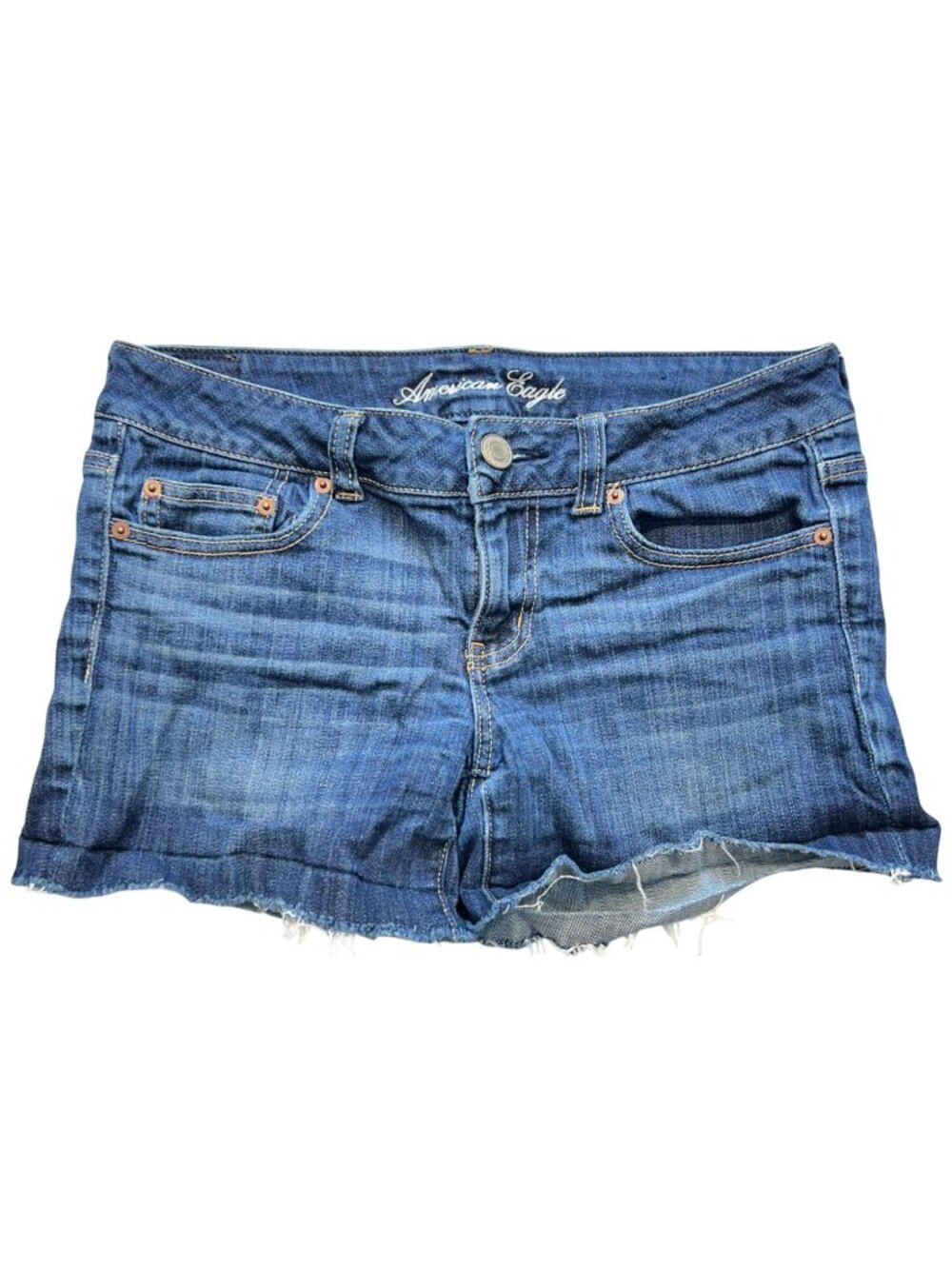 American Eagle Women's Cut-Off Denim Shorts Stretch Size 8 Blue Medium Wash